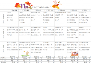週間献立表☆11月24~30日